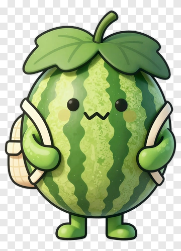 Cute Watermelon Character With Backpack PNG