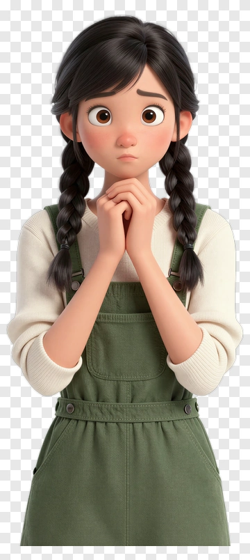 Concerned Girl With Braids PNG