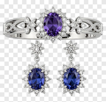 Elegant Silver Jewelry Set With Purple Gemstones PNG