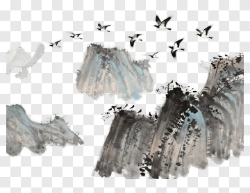 Birds Flying Over Mountain Landscape PNG