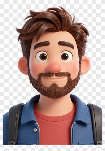 3D Cartoon Man With Beard And Backpack PNG