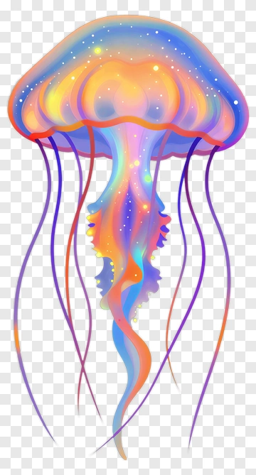 Colorful Jellyfish With Flowing Tentacles PNG