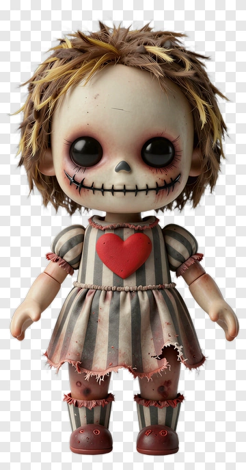 Creepy Doll With Heart In Striped Dress PNG