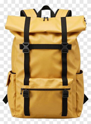 Yellow Backpack With Roll Top Design PNG