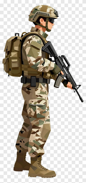 Soldier Holding A Rifle In Camouflage Uniform PNG