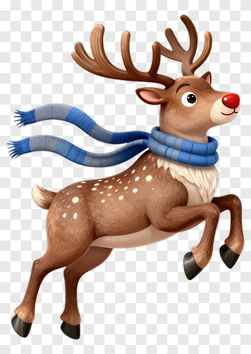 Cartoon Reindeer Wearing A Blue Scarf PNG