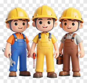 3D Construction Workers In Safety Helmets PNG