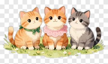 Cartoon Cats Sitting Together In A Garden PNG