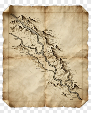 Vintage Map Of A Mountainous Region PNG