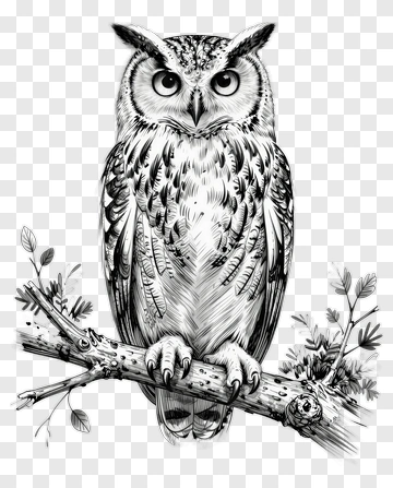 Owl Perched On A Branch PNG