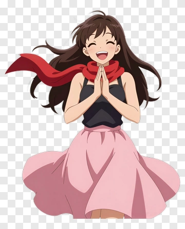 Happy Girl In A Pink Skirt With A Red Scarf PNG