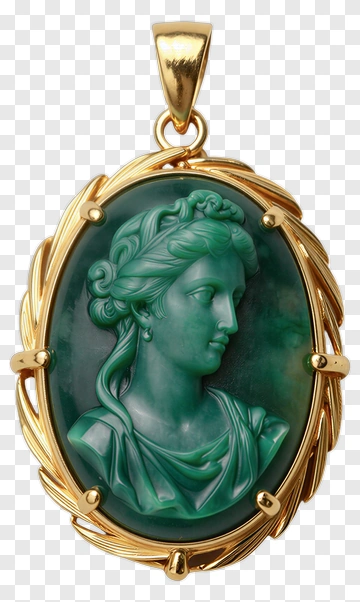 Green Cameo Pendant With Woman's Profile PNG