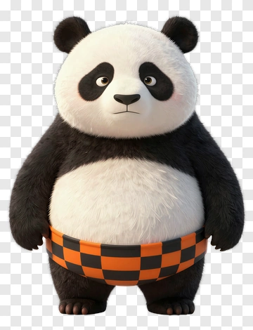 3D Panda Character Wearing An Orange And Black Belt PNG