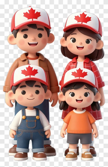 Cartoon Family Wearing Canadian Hats PNG