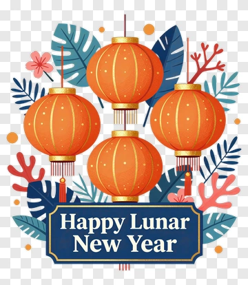 Happy Lunar New Year Lanterns PNG