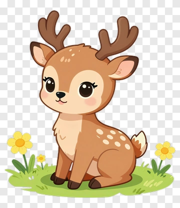 Cute Cartoon Deer Sitting In A Meadow PNG