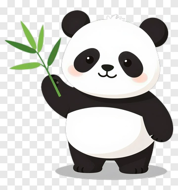 Cartoon Panda Holding Bamboo PNG