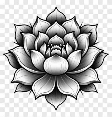 Black And White Lotus Flower Illustration PNG