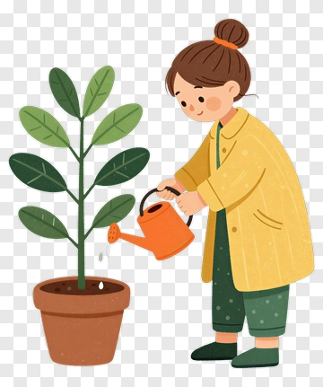 Girl Watering A Potted Plant PNG