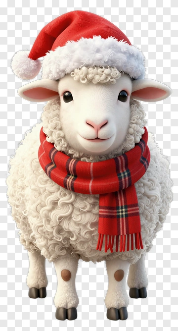 Cartoon Sheep Wearing A Santa Hat And Scarf PNG