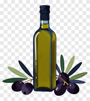 Olive Oil Bottle With Olives And Leaves PNG