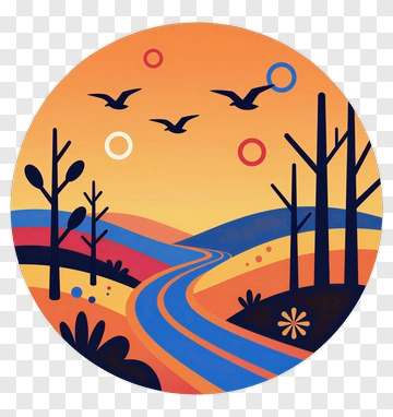 Colorful Landscape With River And Trees PNG