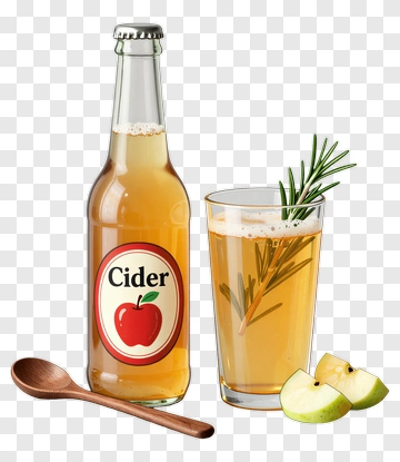 Cider Bottle And Glass With Apple Slices PNG