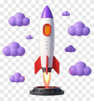 3D Rocket Launching Among Purple Clouds PNG