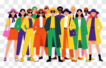 Diverse Group Of Fashionable People In Colorful Outfits PNG