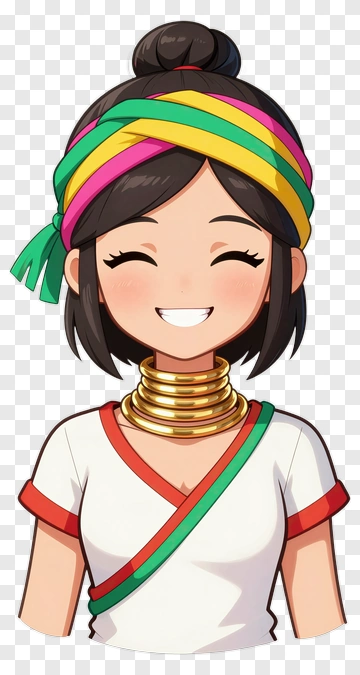 Cartoon Woman Smiling With Colorful Accessories PNG