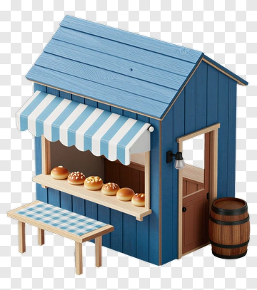 Wooden Bakery Stall With Breads PNG