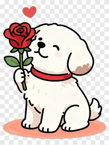 Cartoon Dog Holding A Red Rose PNG