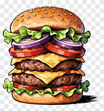 Cartoon Burger With Lettuce And Tomato PNG