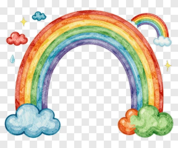 Colorful Watercolor Rainbow With Clouds PNG