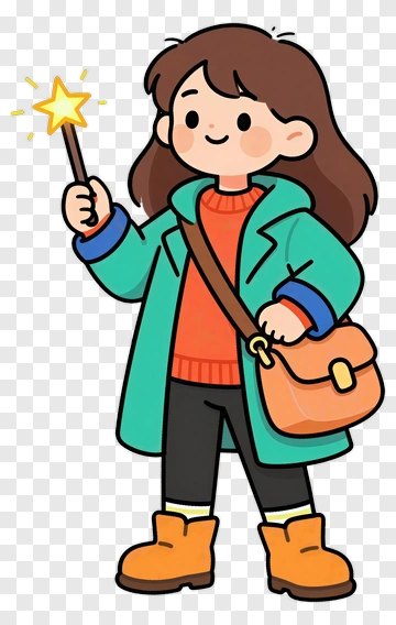Cartoon Girl Holding A Magic Wand PNG