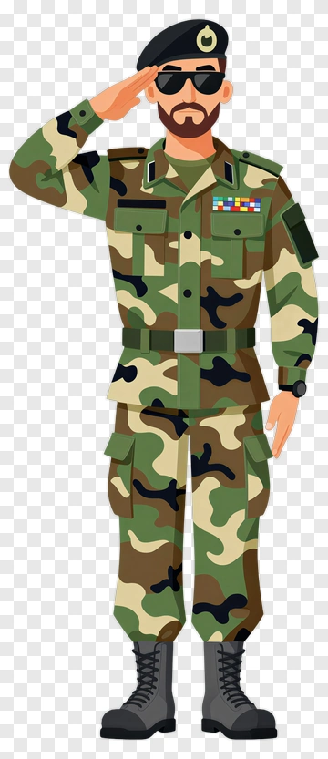 Soldier Saluting In Camouflage Uniform PNG