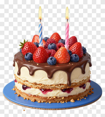 Birthday Cake With Berries And Candles PNG