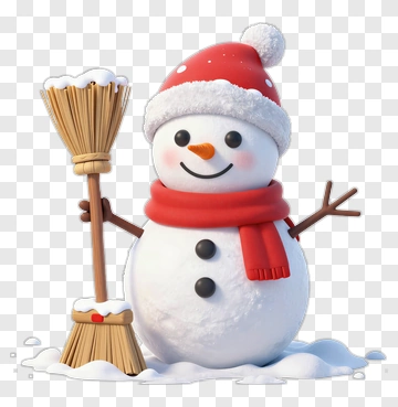 Cartoon Snowman Holding A Broom PNG