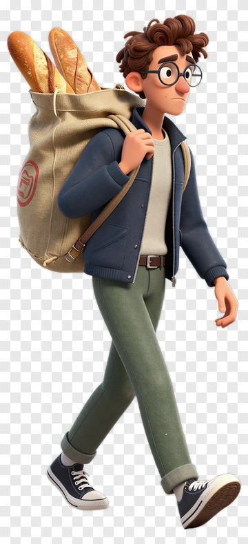 Cartoon Character Carrying A Bag Of Baguettes PNG
