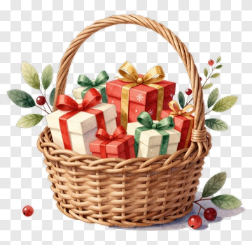 Gift Basket With Colorful Presents PNG
