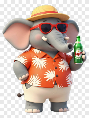 Cartoon Elephant Wearing Sunglasses And Holding A Beer PNG