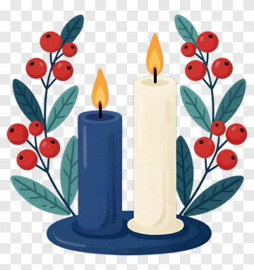 Decorative Candles With Berries And Leaves PNG