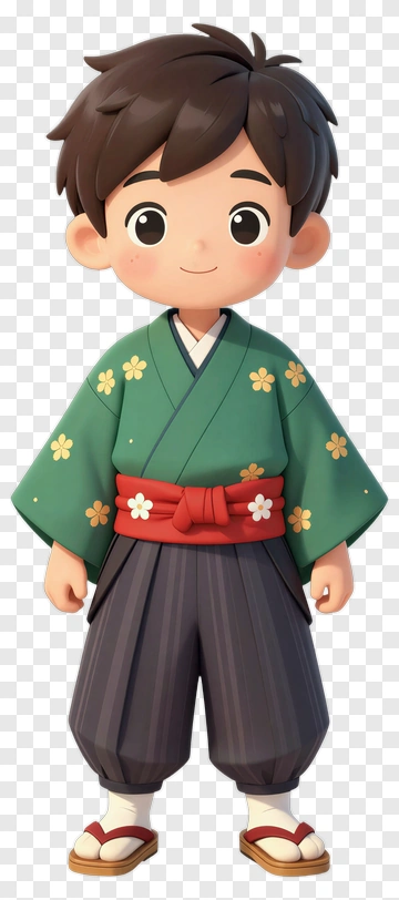 Cartoon Boy In Traditional Kimono PNG