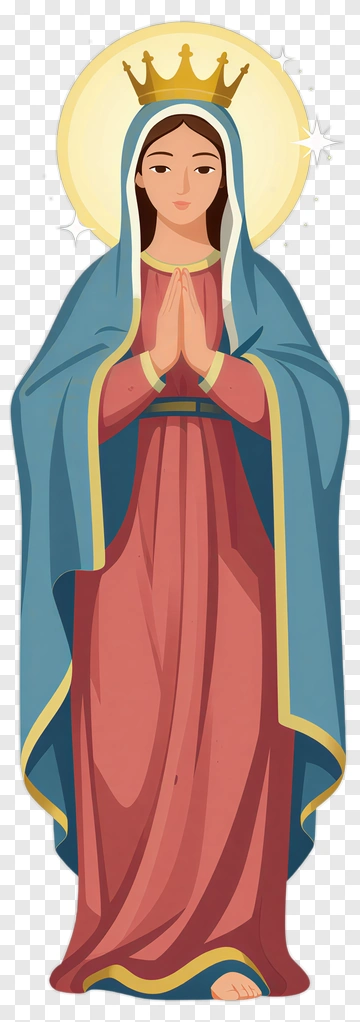 Virgin Mary With Crown And Prayer Pose PNG