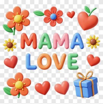 Colorful Letters Spelling Mama Love With Hearts And Flowers PNG