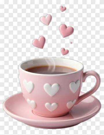 Pink Cup Of Coffee With Hearts PNG
