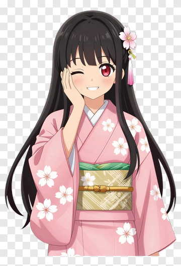 Girl In Pink Kimono Winking PNG