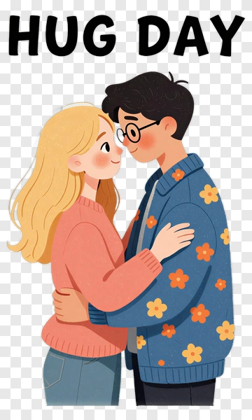 Happy Couple Celebrating Hug Day PNG