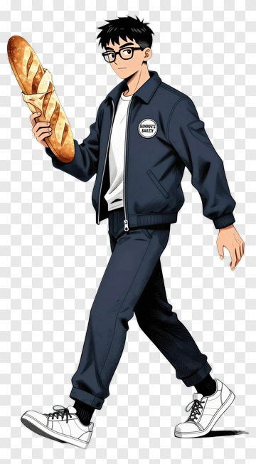Cartoon Boy Walking With A Baguette PNG