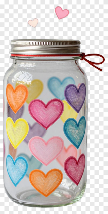 Colorful Heart Jar With Decorative Hearts PNG